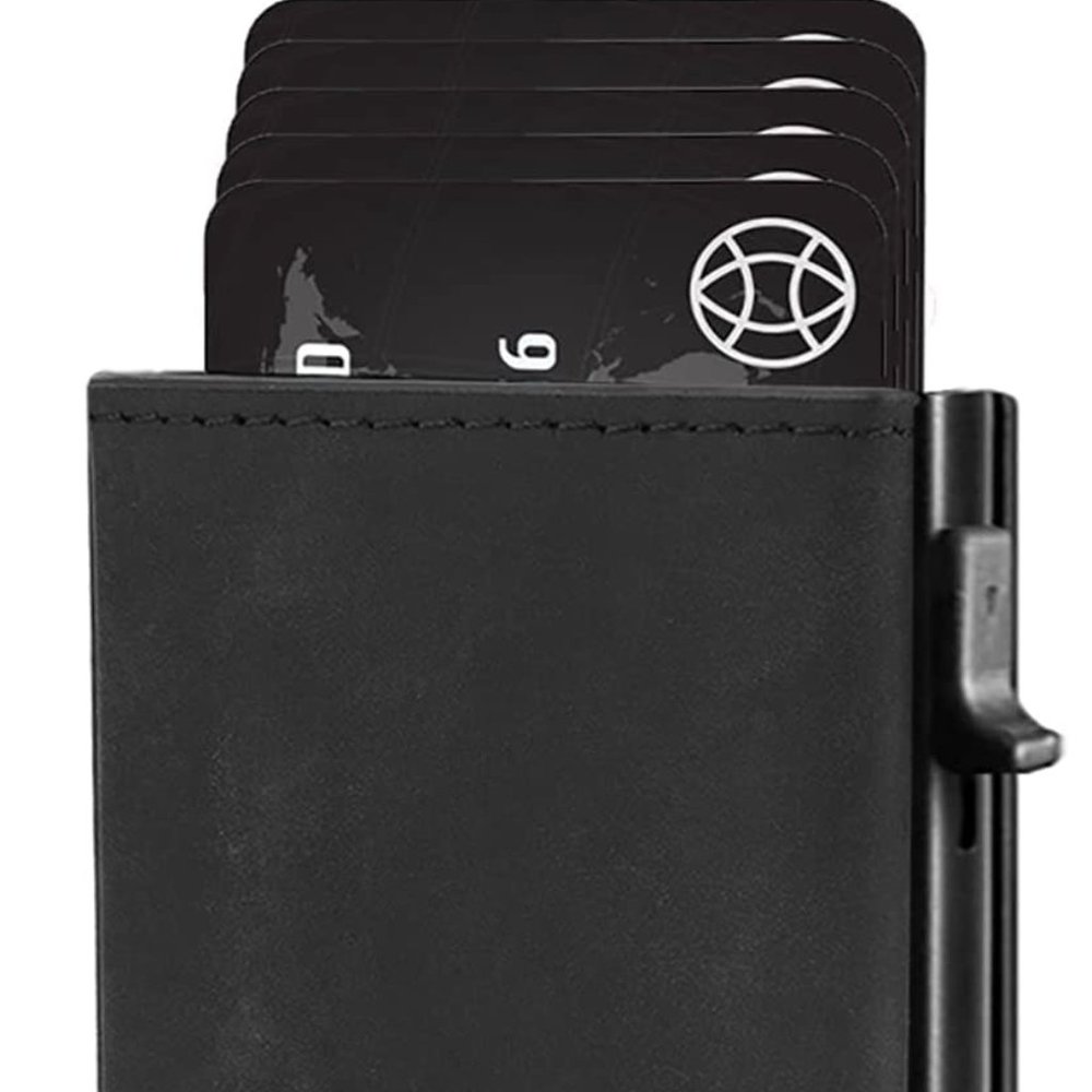 Men Wallet, Slim Front Pocket Wallet Money Clip RFID Blocking-Metal Pop-up Case